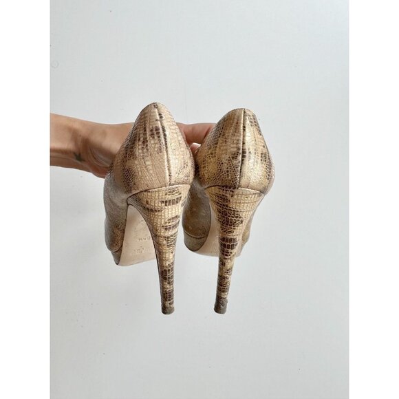 MIU MIU Beige Gold Brown Snakeskin Leather Round Toe Platform Pumps, Size 35.5 - Picture 9 of 16